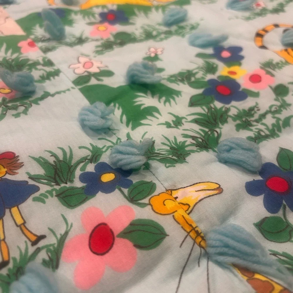 Vintage Handmade Baby Animal Comforter Full Quilt 74x90”